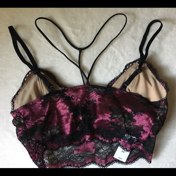 EXPRESS magenta & black lace harness bra top NWT🌺 - Picture 5 of 8
